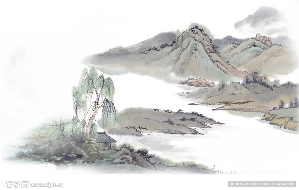 中国风山水水墨画