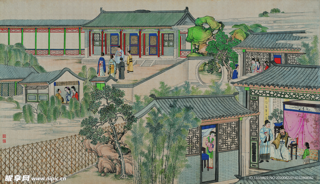 红楼梦场景精美工笔画