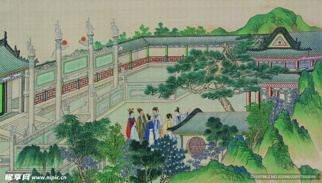 红楼梦场景精美工笔画