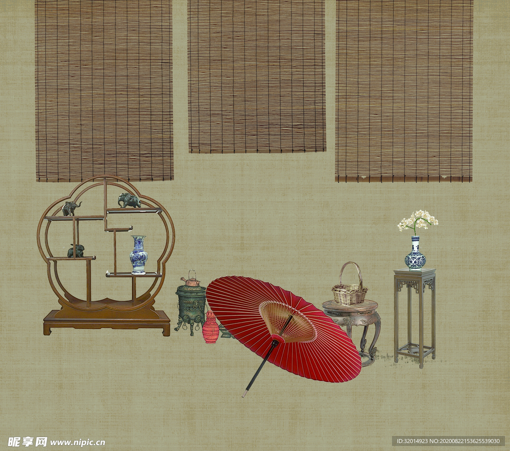 竹帘水墨画