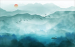 唯美山水小船背景