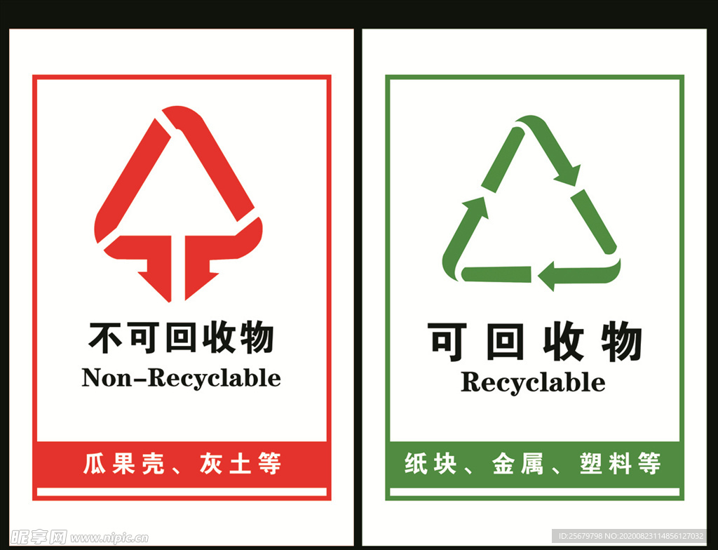 垃圾可回收物 不可回收物标识牌