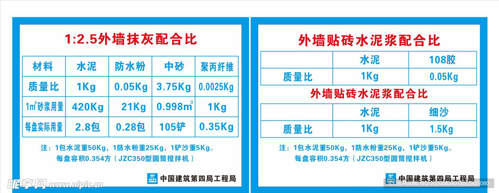 中建外墙抹灰配合比