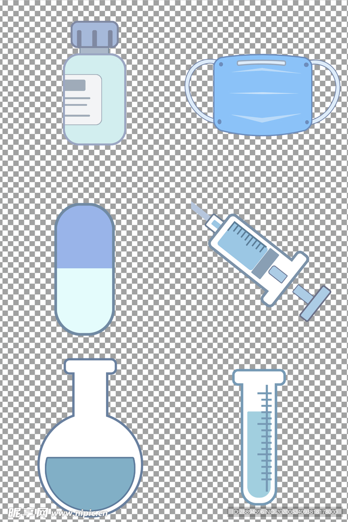 口罩药瓶胶囊针管烧瓶试管图标