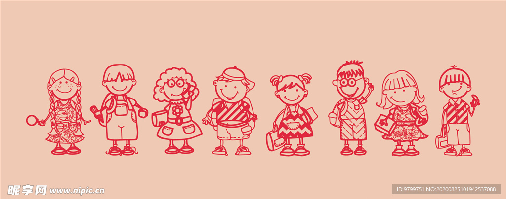 可爱的卡通小学生
