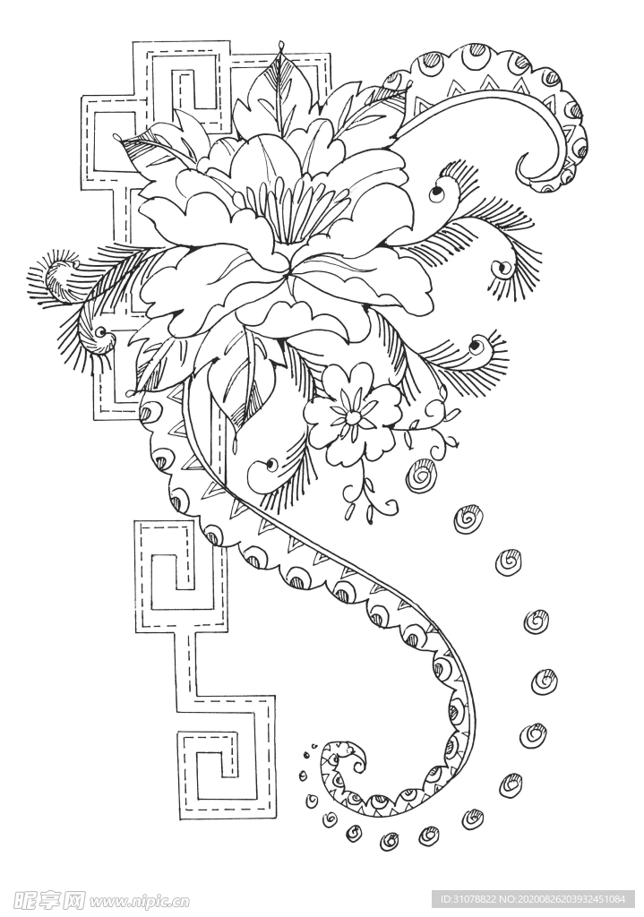 传统刺绣花纹线稿