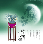 中国风唯美月色芙蓉花创意海报