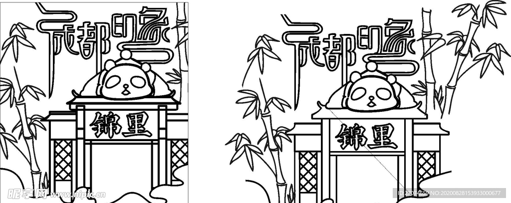 成都印象线稿 锦里线稿灯带线条
