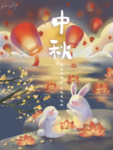 中秋节可爱玉兔插画