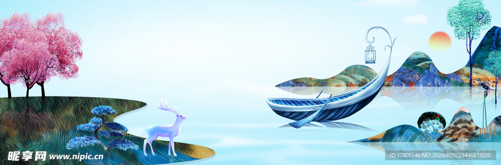 新中式背景墙 意境山水 新中式