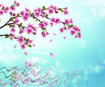 桃花水纹背景墙壁纸壁画