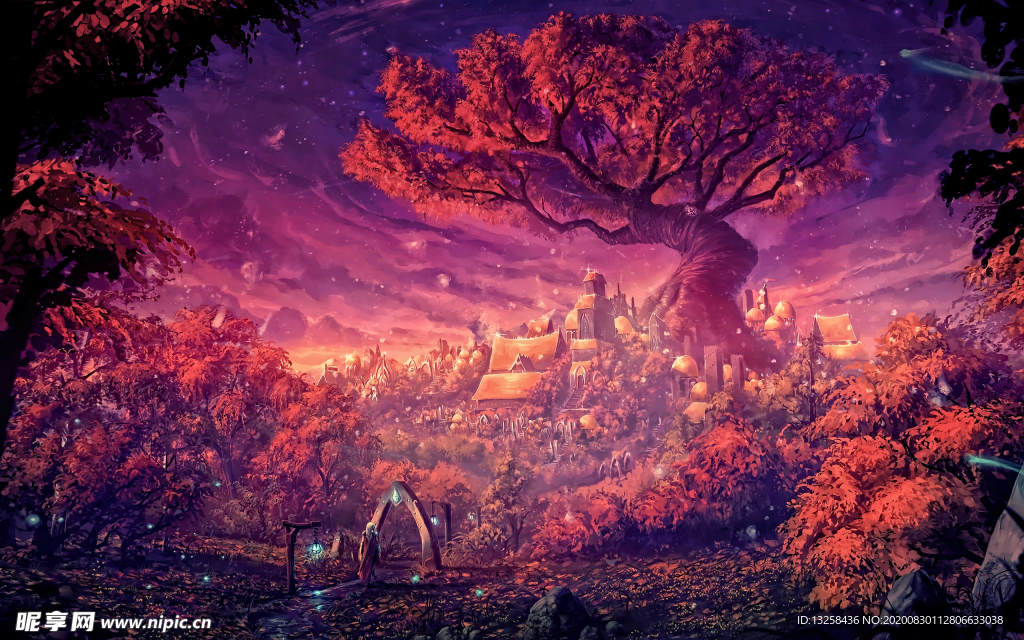 彩色动漫插画背景风景
