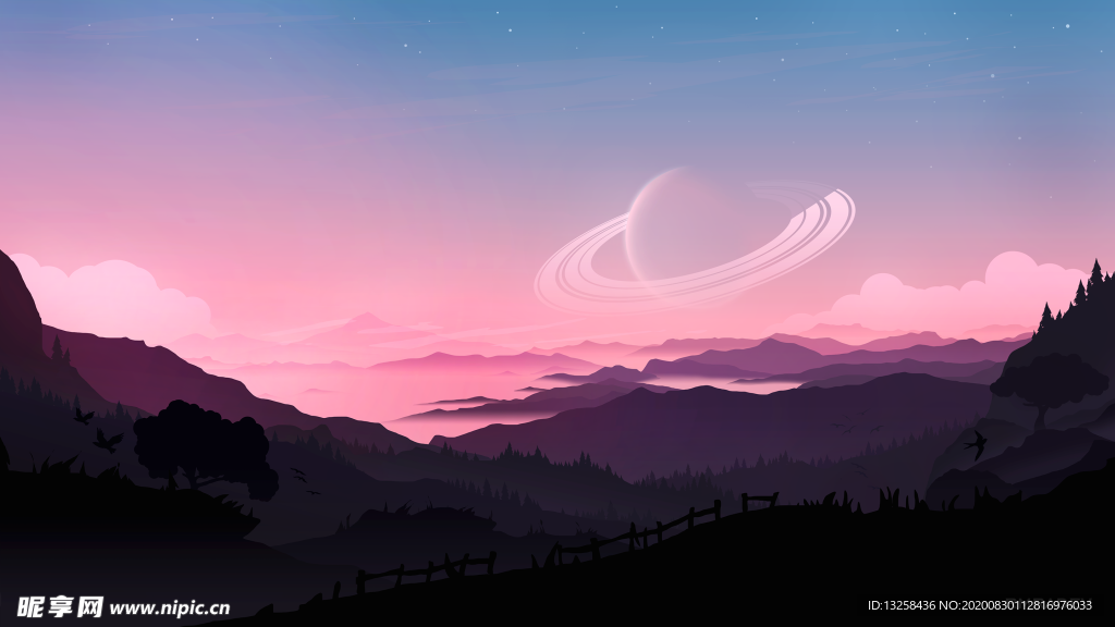 彩色动漫风景插画背景