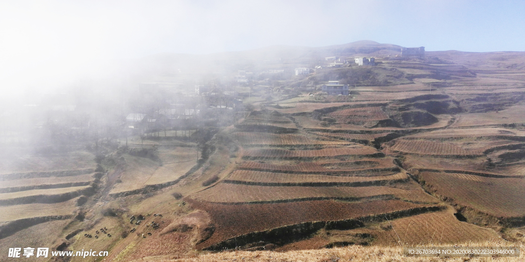 高山山村田野风景