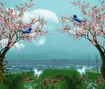 梅花小鸟月夜大海潮汐