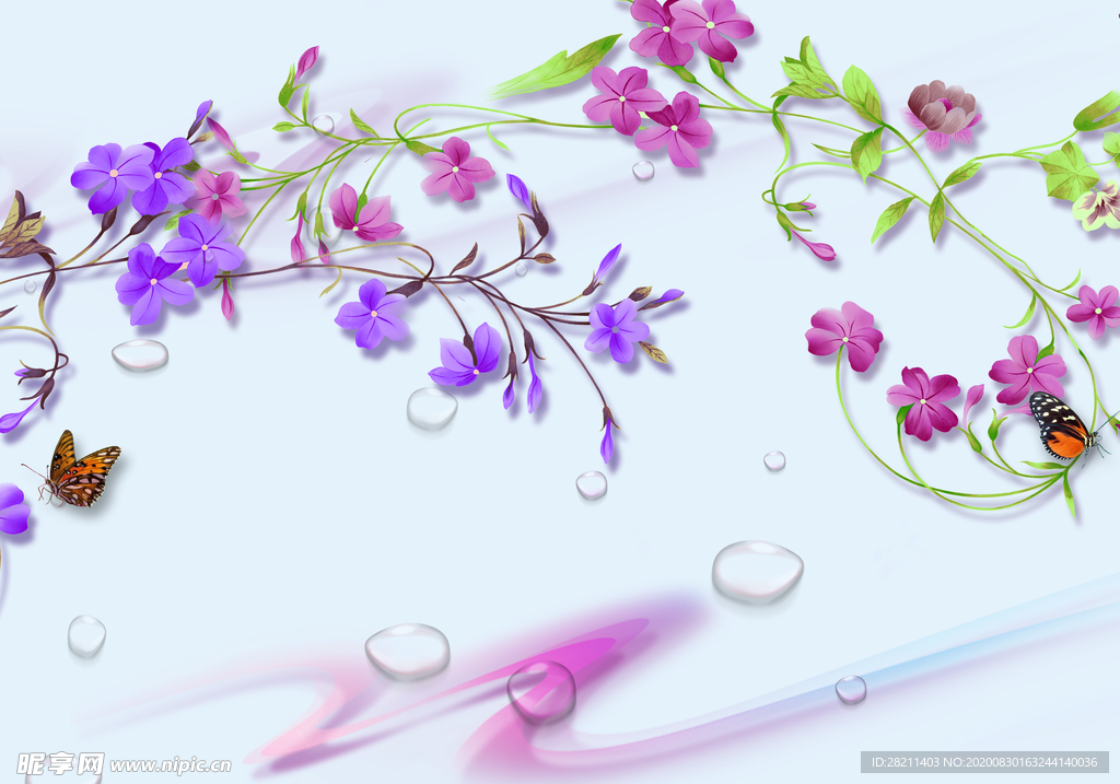 彩色藤曼花朵蝴蝶