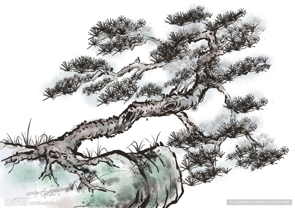 水墨中国风迎客松
