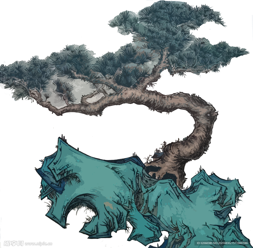 水墨中国风迎客松