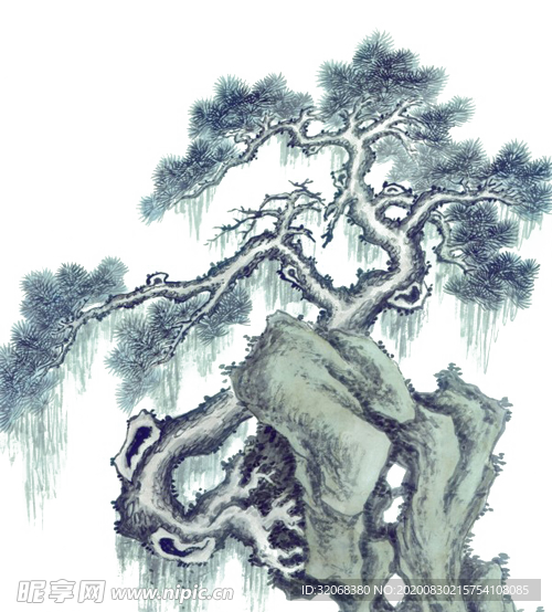 水墨中国风迎客松