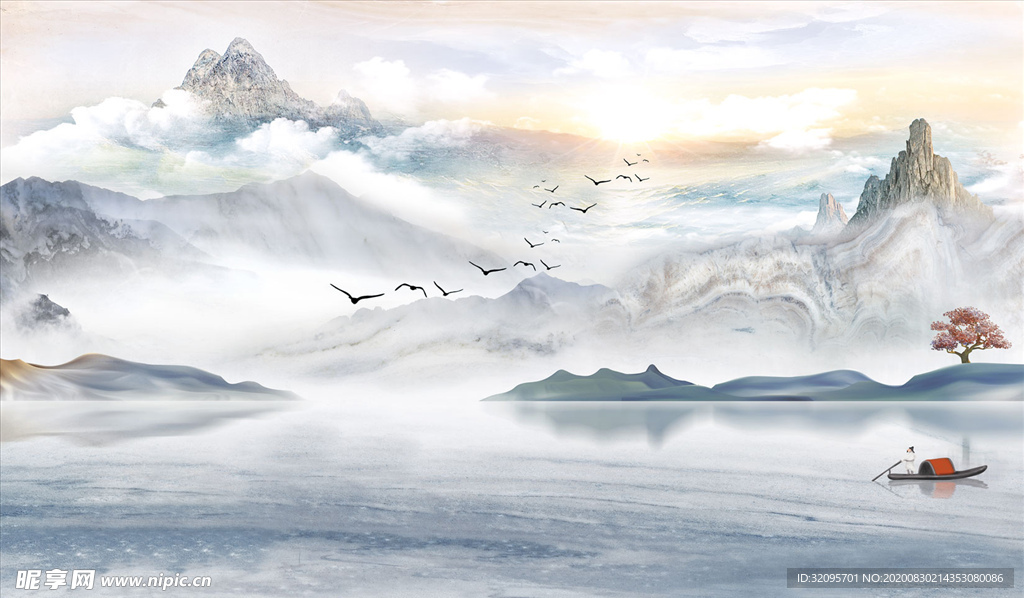 水墨山水背景墙