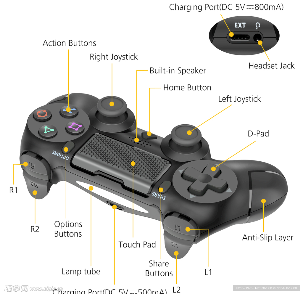 PS4手柄黑色 部件图