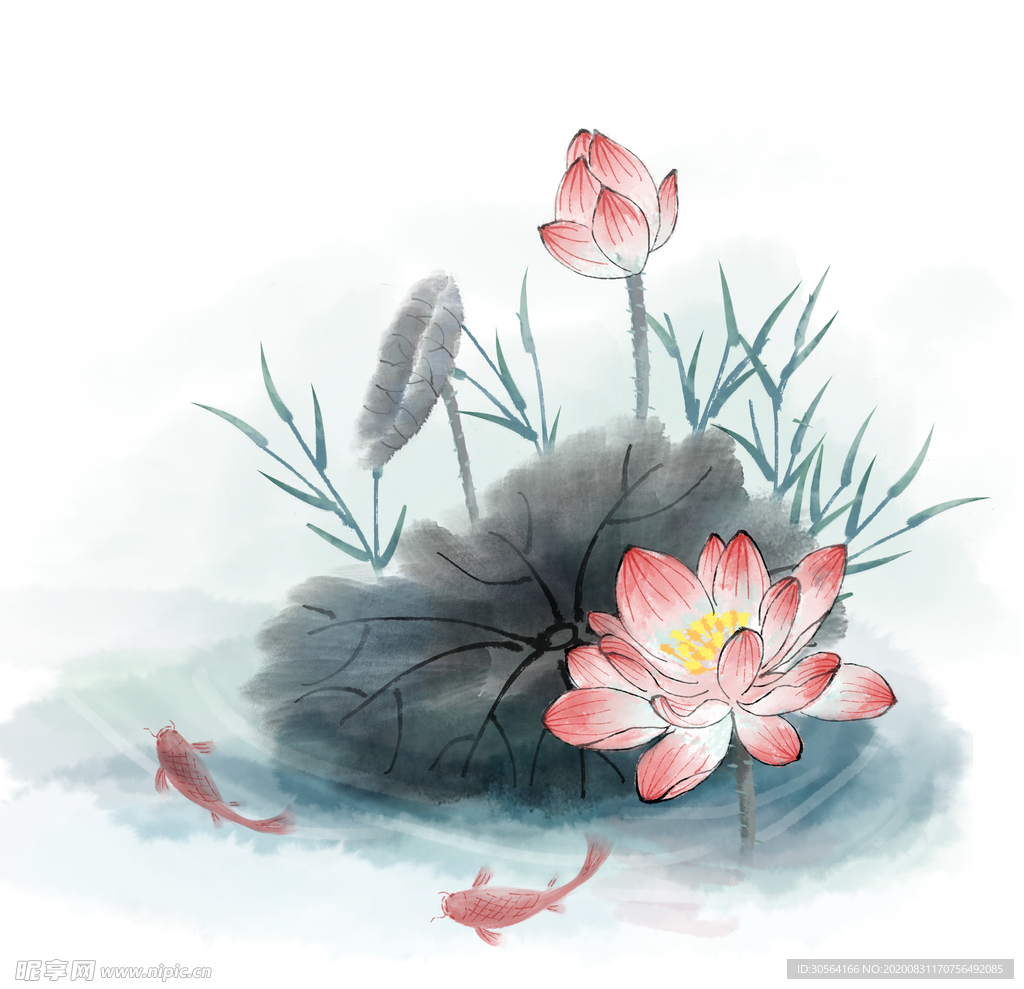 荷花国风古风背景海报素材
