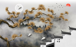 徽派建筑风格山水背景墙
