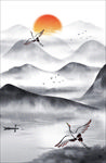 水墨仙鹤山水背景