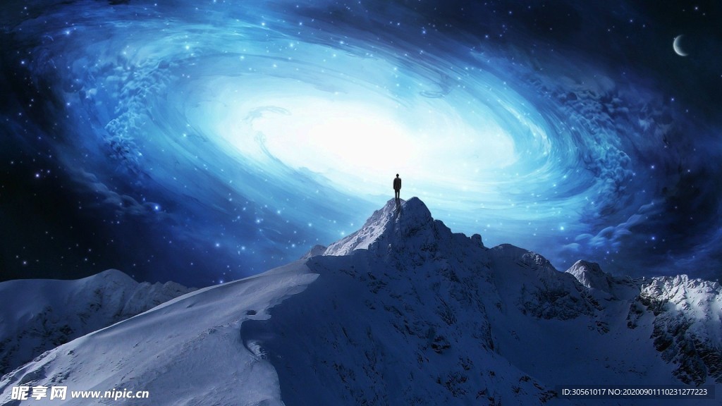 蓝色大气星空银河旋涡山巅背景