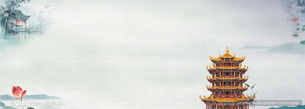 山水凉亭复古国风活动海报背景