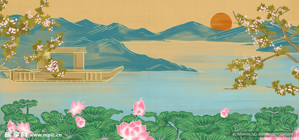 山水国风古风背景海报素材
