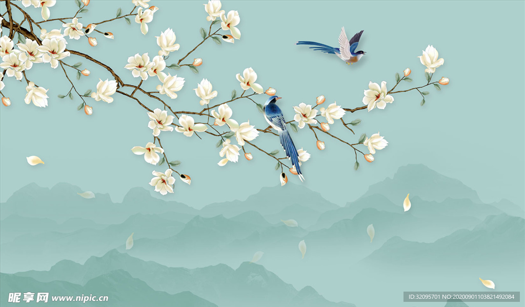 水墨画 花鸟画 背景墙