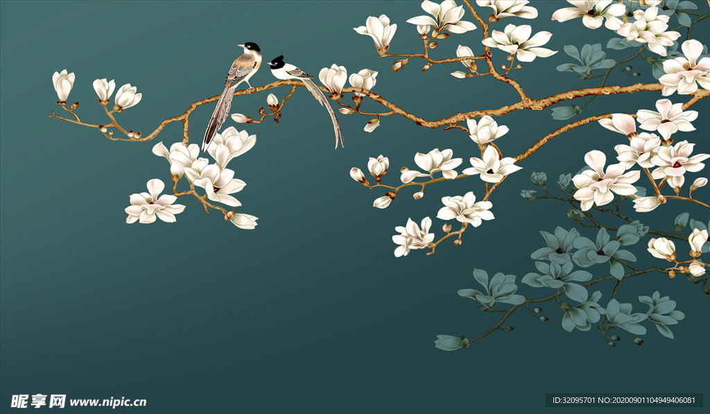 花鸟画 玉兰 背景墙
