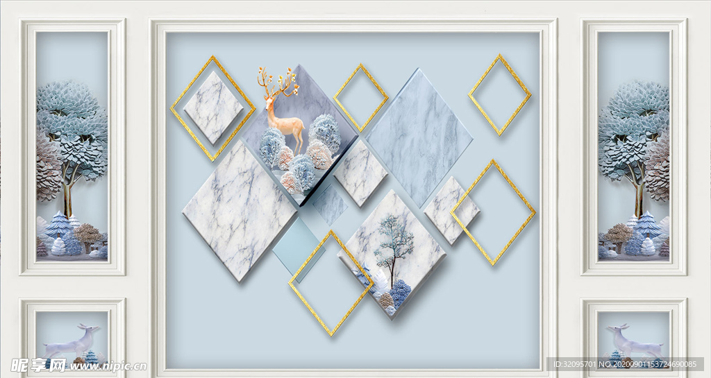 几何麋鹿背景墙