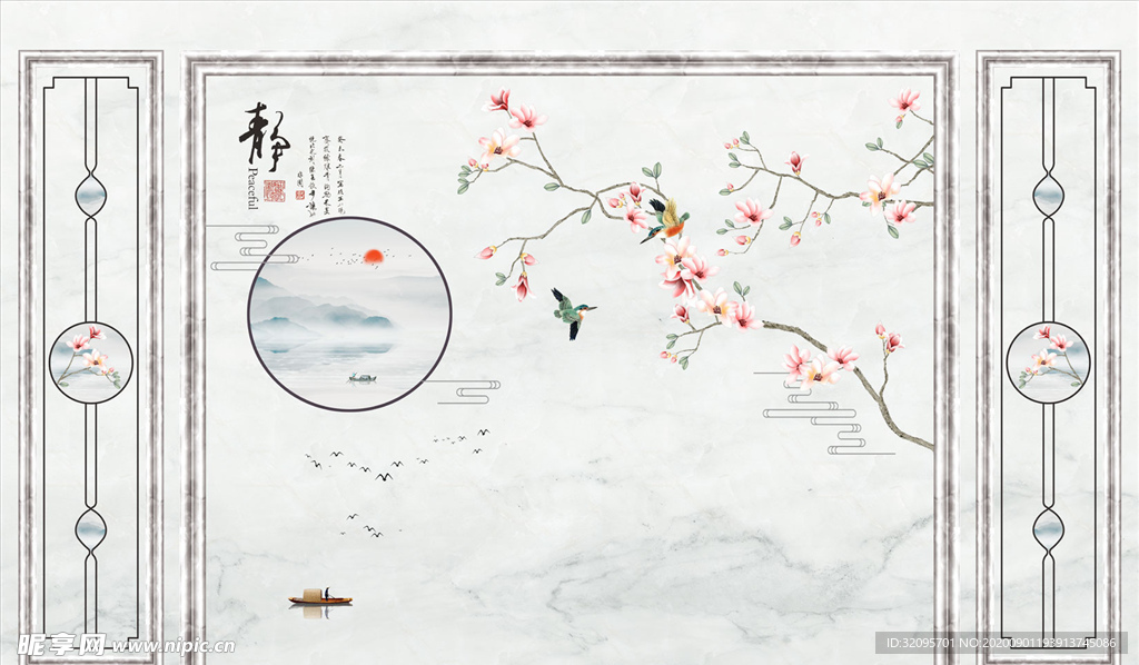 花鸟画背景墙