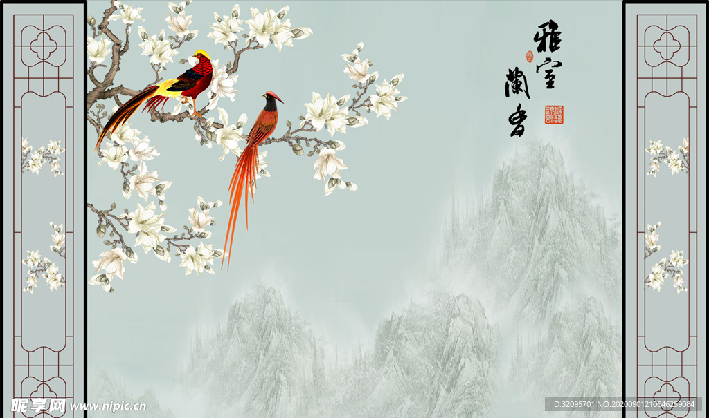 花鸟画背景墙