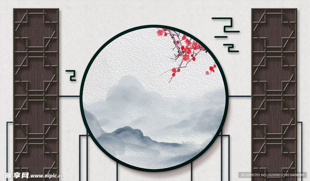 花鸟画圆圈背景墙