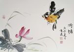 中国水墨手绘花鸟图