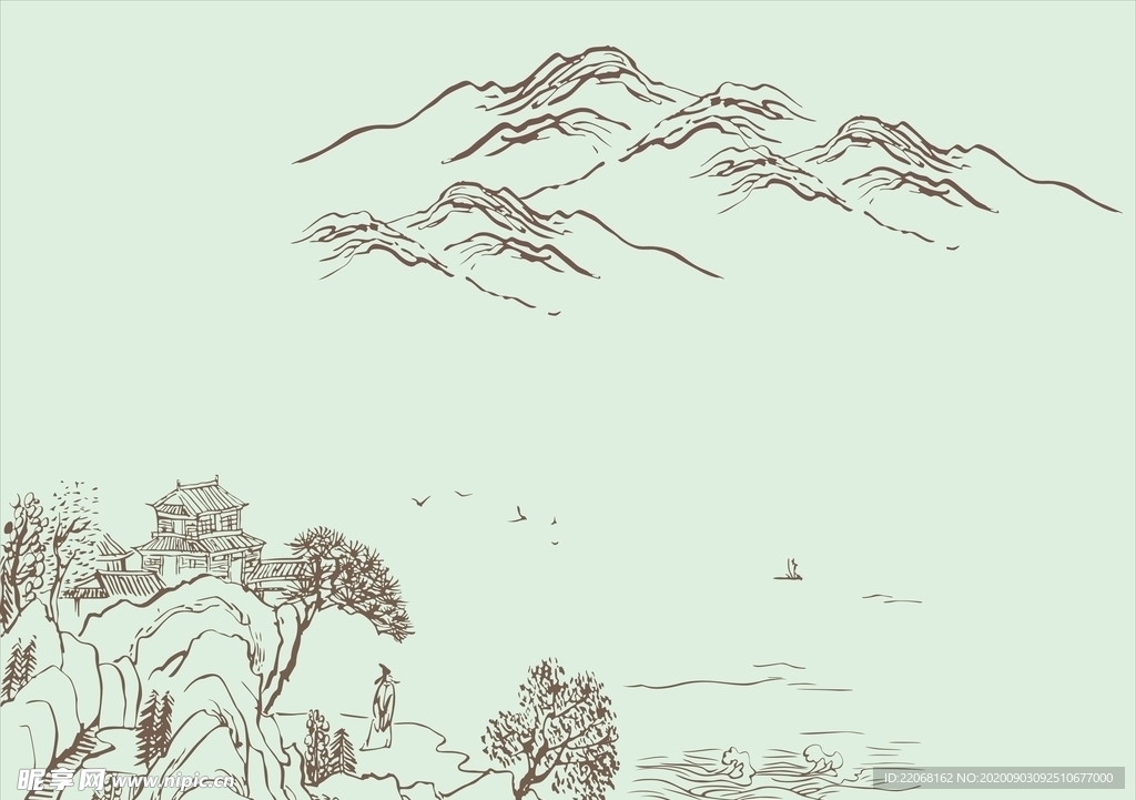 硅藻泥背景 山水画