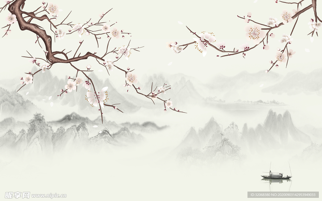 工笔花鸟背景墙装饰画