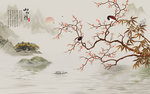 工笔花鸟背景墙装饰画