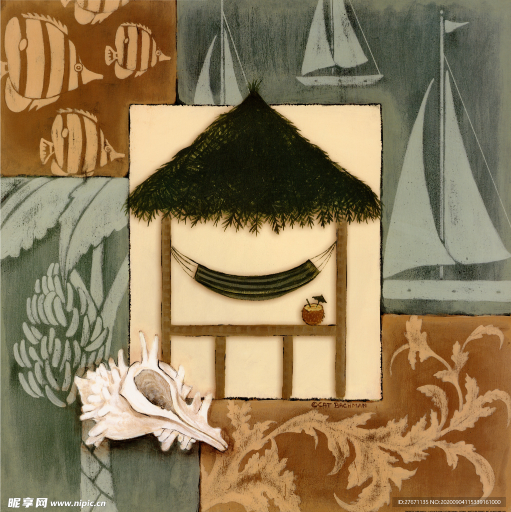 美式花纹枫树叶装饰画