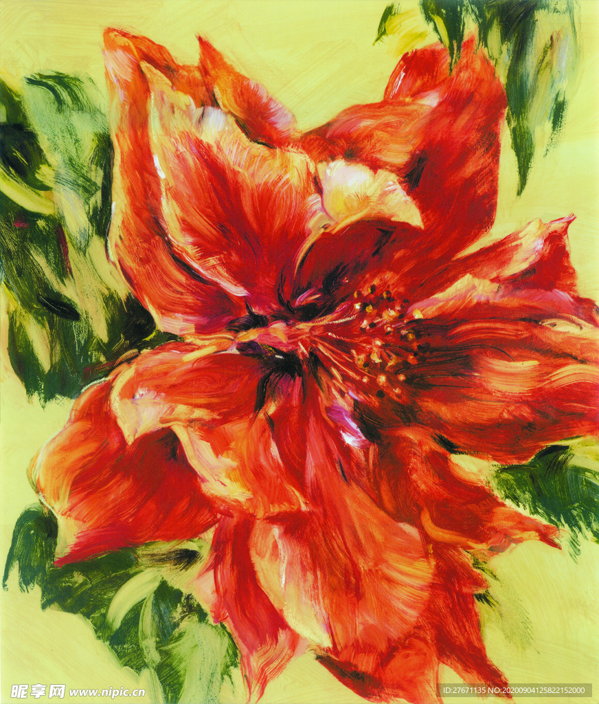 红色花卉美式装饰画