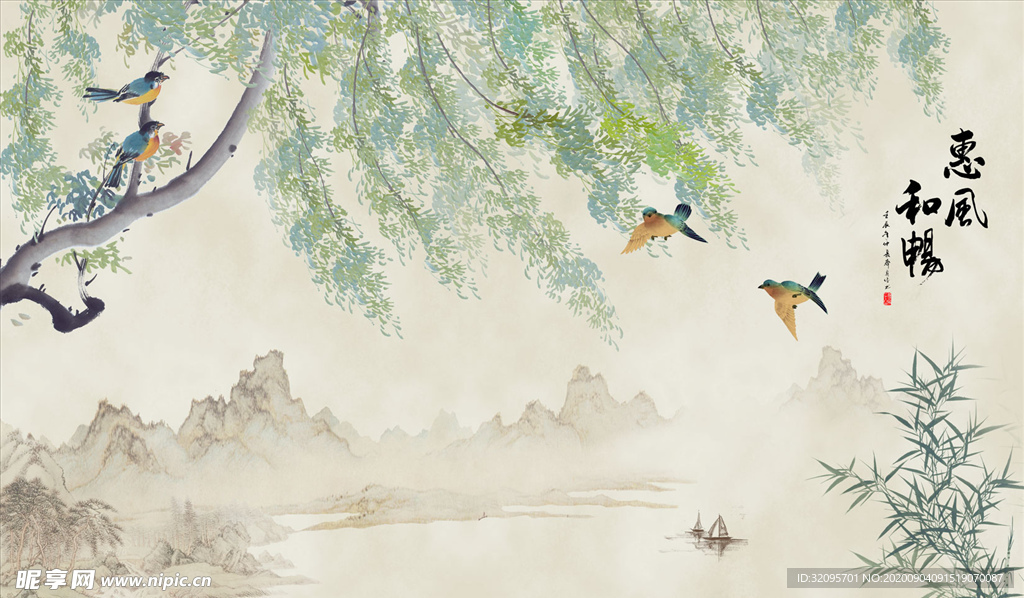 花鸟画 山水风景 背景墙