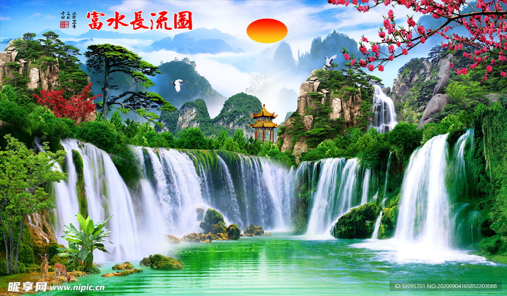 山水画 亭 背景墙