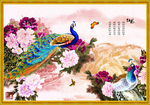孔雀牡丹花开富贵图鎏金图