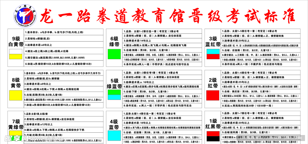 跆拳道考级表