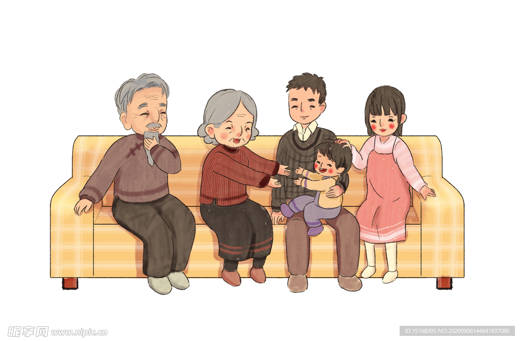手绘一家人团圆温馨素材