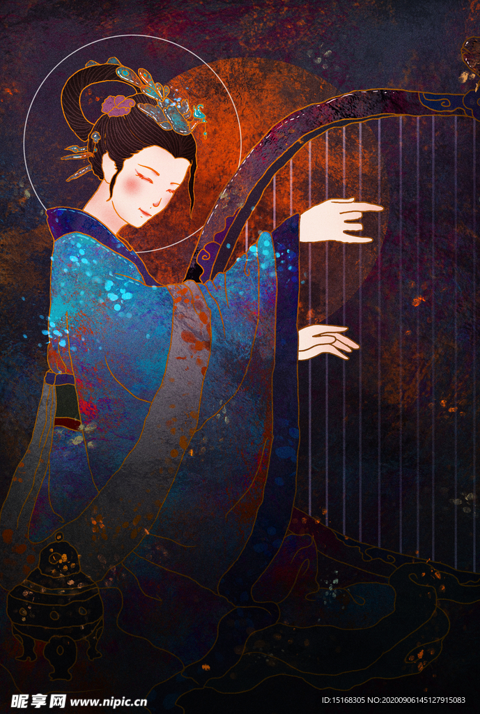2020年藏蓝色敦煌壁画仙女