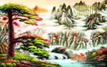 大好河山迎客松日出东方